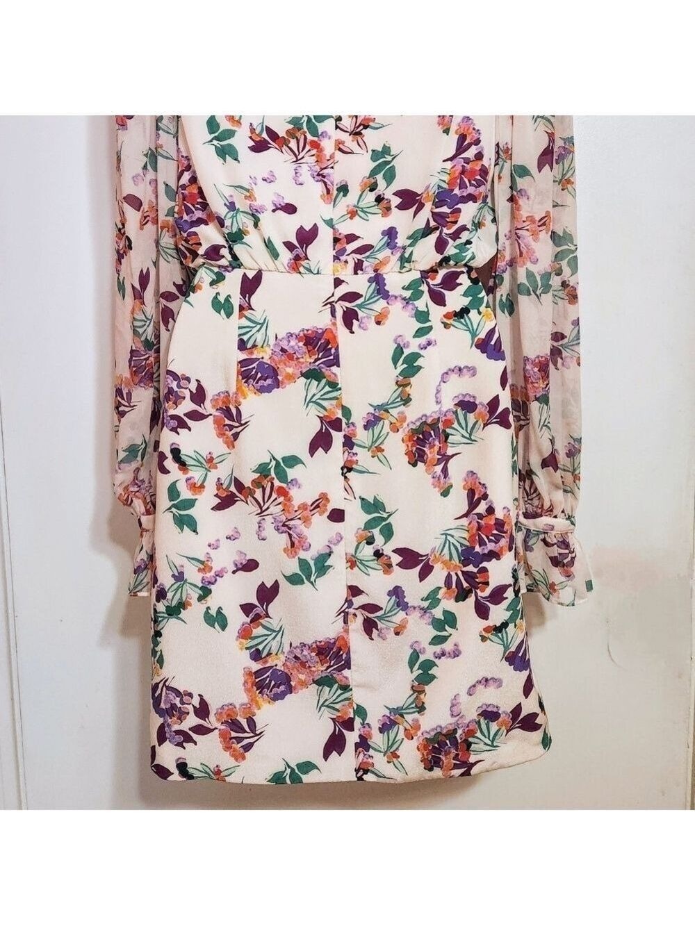 Saloni Rina Floral Silk Long Sleeve Mini Cocktail Dress - Picture 8 of 12
